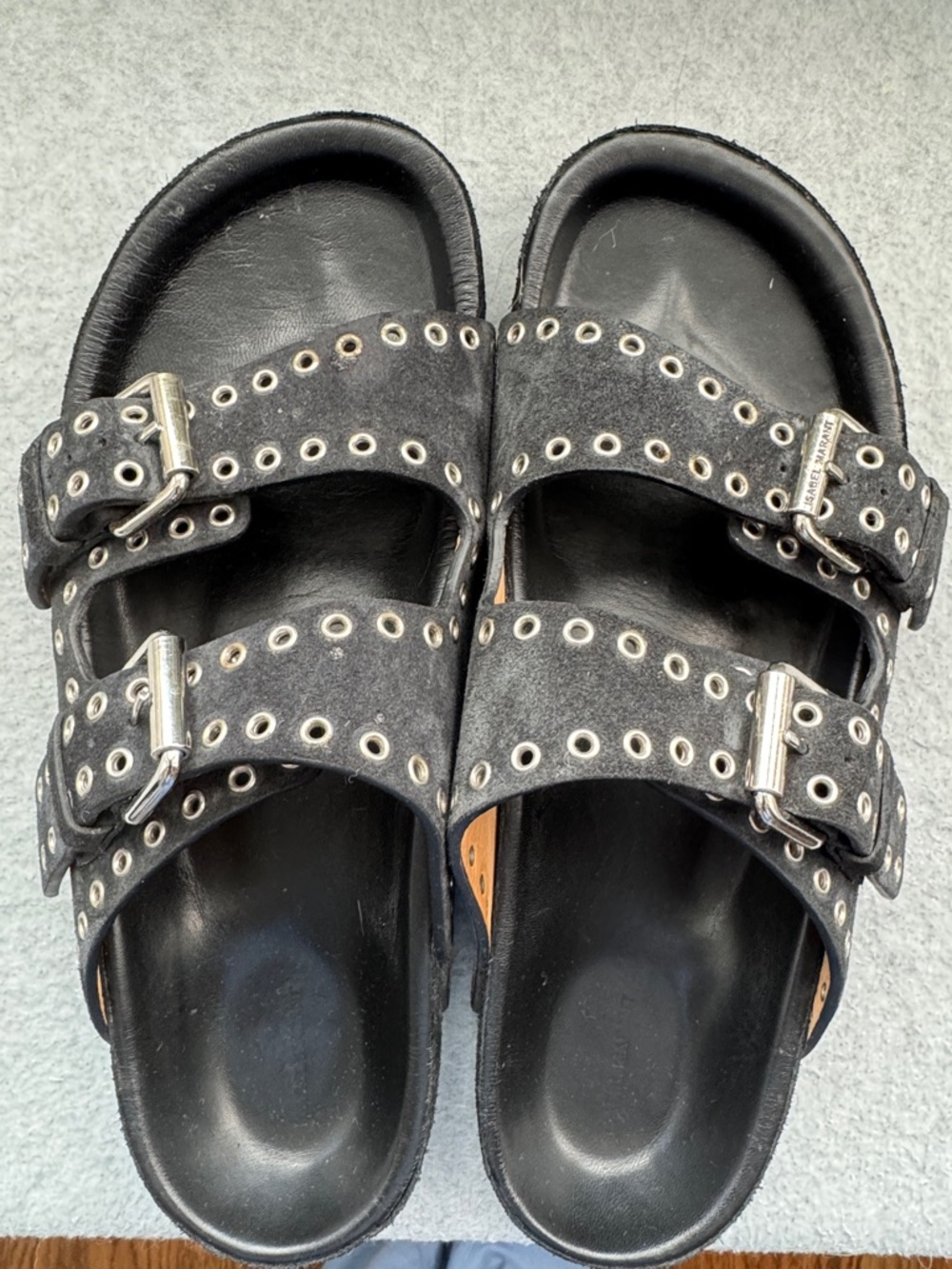 Isabel Marant Black Grommet Double-Strap Slide Sandals